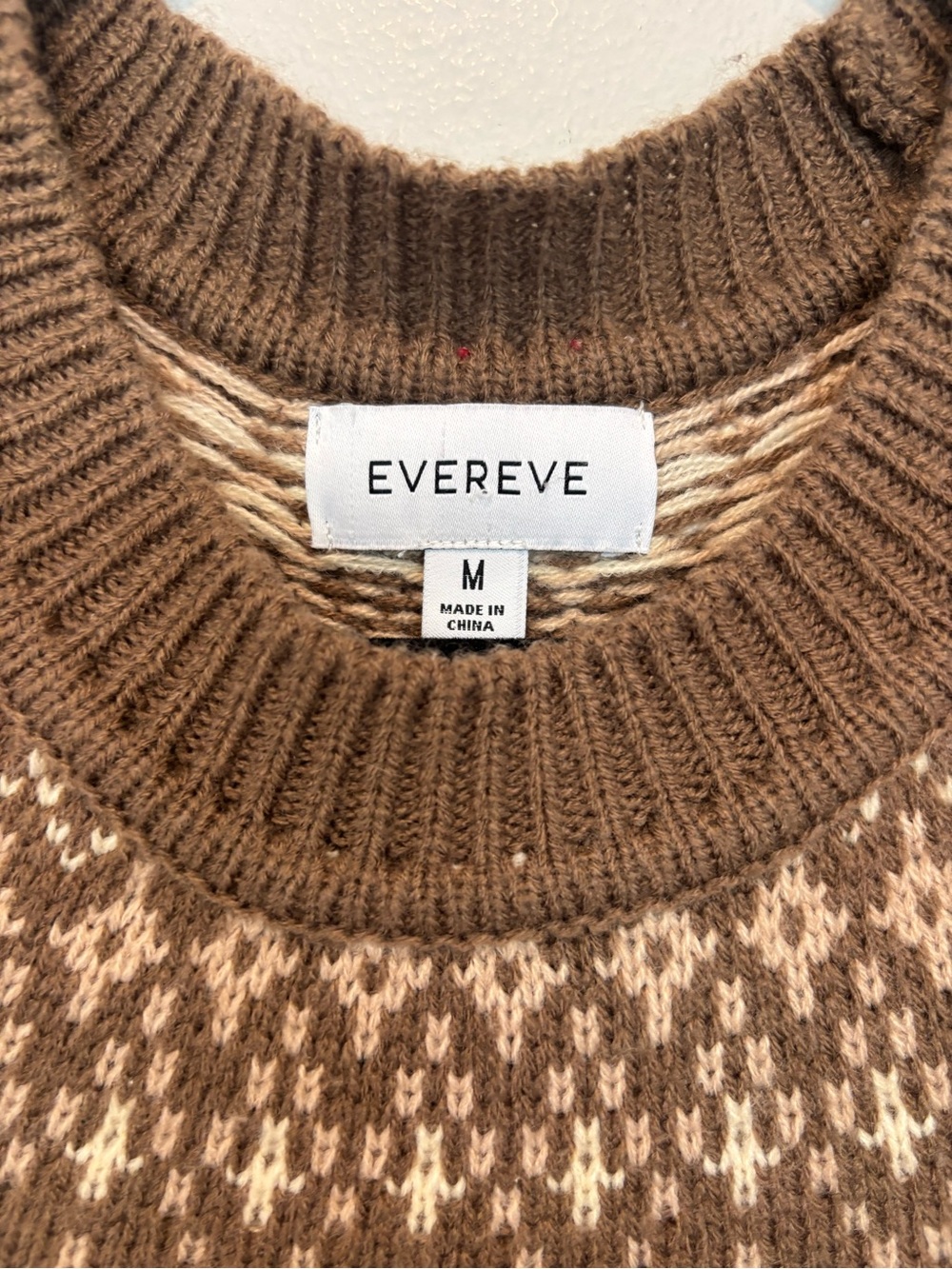 Evereve Brown Crewneck Sweater with Cream Fair Isle Yoke - Picture 3 of 4